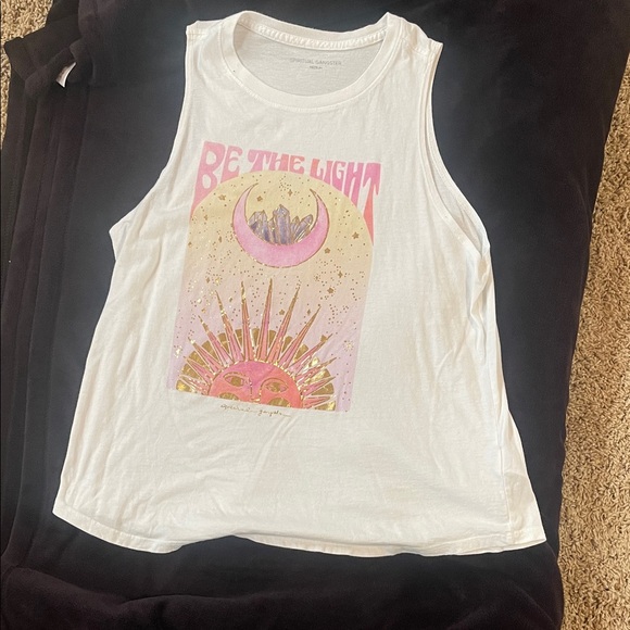 Spiritual Gangster Tops - Spiritual Gangster White 'Be The Light' Tank Top